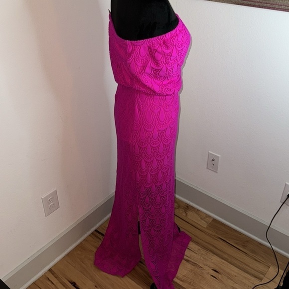 Lilly Pulitzer Emmet Bright Pink / Magenta strapless lace Maxi Dress Sz XS - Picture 6 of 11